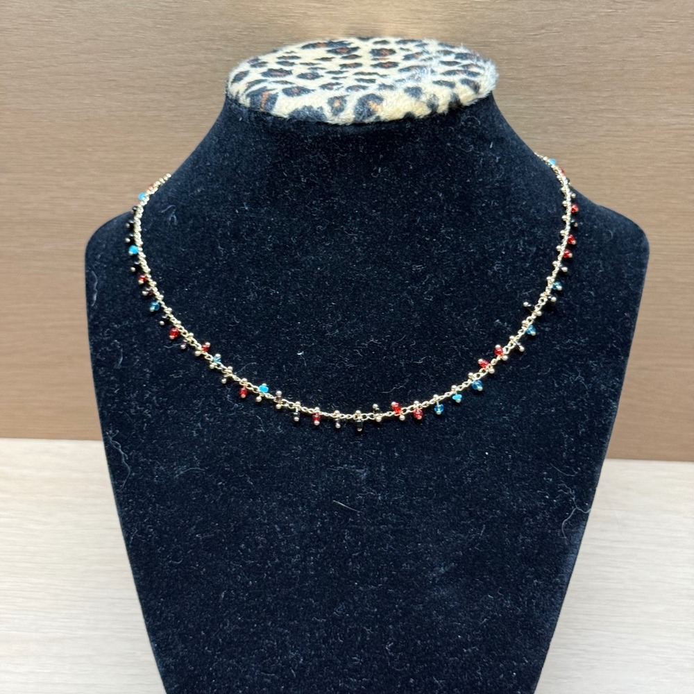 Unbranded Dainty Multi Color Beaded Gold Tone Chain Choker Necklace OS Boho